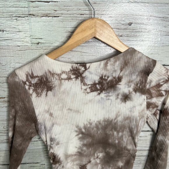 White fox white brown long sleeve midi dress ruched size small - Picture 7 of 9